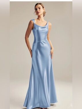 Baby Blue Crystal Satin Meggie Dress AW Bridal - maxi satin dress
